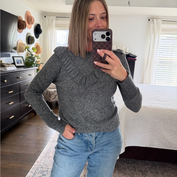 Gray Ruffle Knit Sweater - Picture 1 of 4